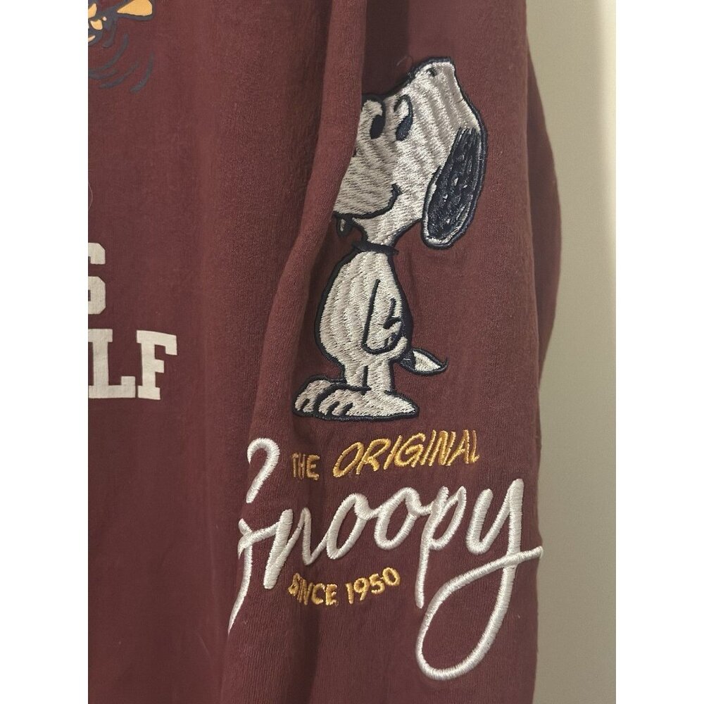Peanuts Women’s Snoopy Embroidered Pull Over Sweatshirt Maroon Size Small - Picture 7 of 8